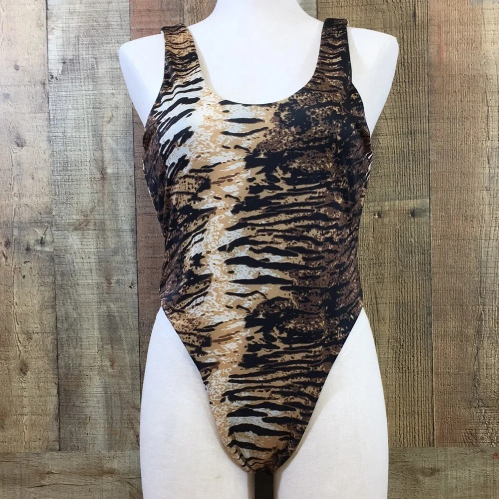Lioness Swimsuit Womens XXL 12 Brown Black The Electra One Piece Tiger‎ Print